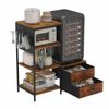 Ufurniture Mini‑Fridge Stand with 2 Fabric Drawers & Open Shelving, Microwave Rack with Charging station, Rustic Brown
