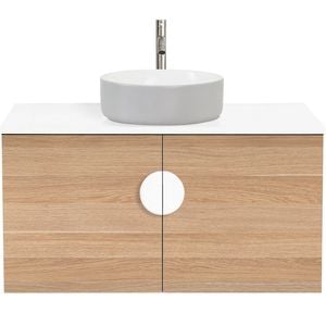 CIBO 900mm Oak Mornington Wall Hung Vanity With Light Grey / White Basin And White Handle