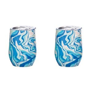 2PK Porta Summer Swirl Double Walled 350ml Stainless Steel Wine Tumbler - Blue