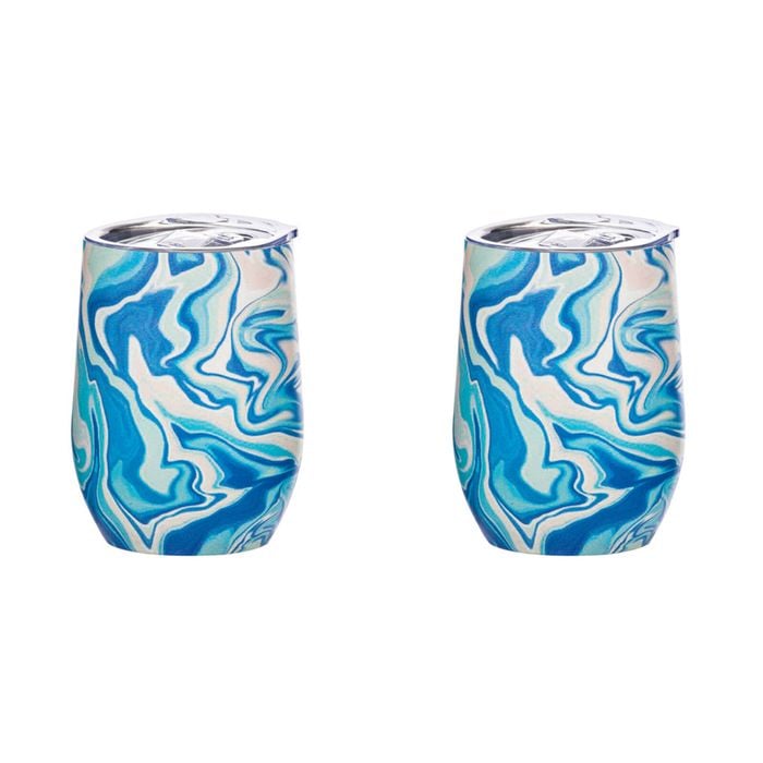 2PK Porta Summer Swirl Double Walled 350ml Stainless Steel Wine Tumbler - Blue