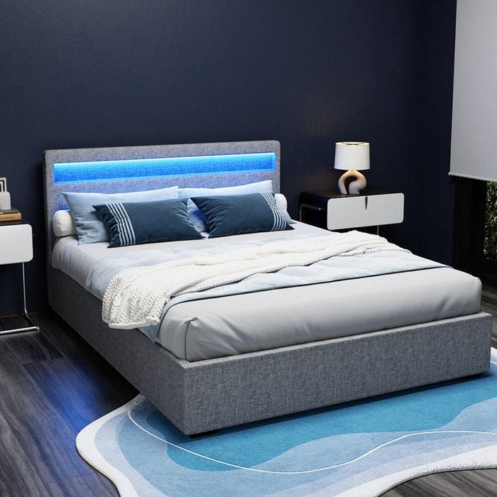 Artiss Bed Frame RGB LED Gas Lift Queen COLE Bunnings Australia