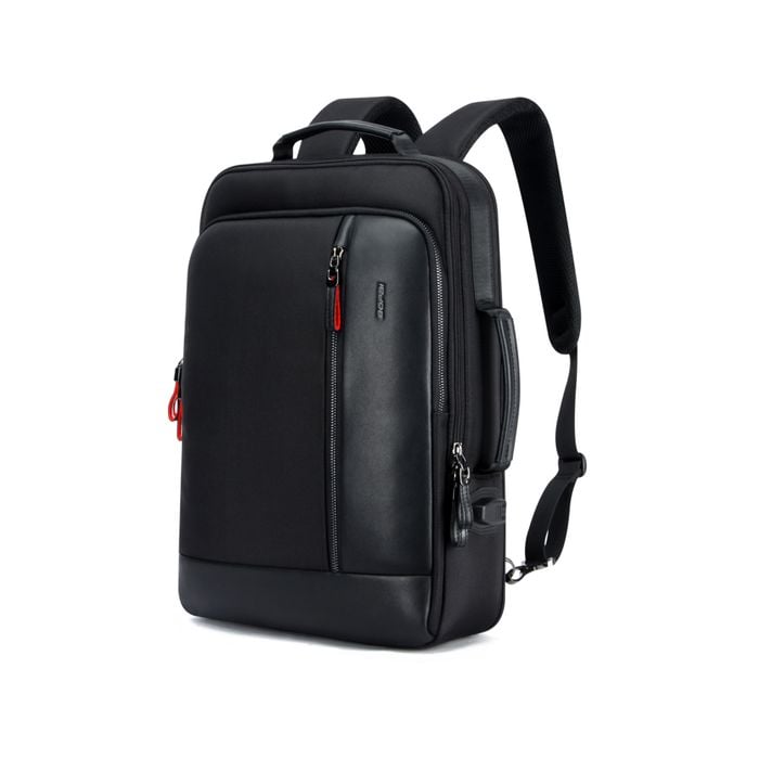 Bopai Luxury Style Leather & Microfiber with USB Charging Backpack Black 15.6"