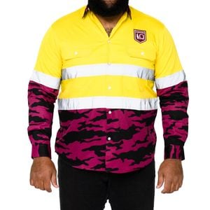 QLD State of Origin 'Camo' Hi-Vis L/S Cotton Drill Shirt - 5XL