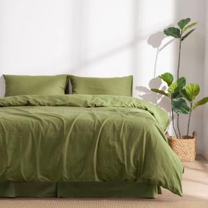 Dreamaker Linen Cotton Quilt Cover Set Olive - Double Bed