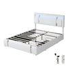 Levede Adjustable Headboard LED PU Leather Bed Frame with USB and 2 Drawers - Queen