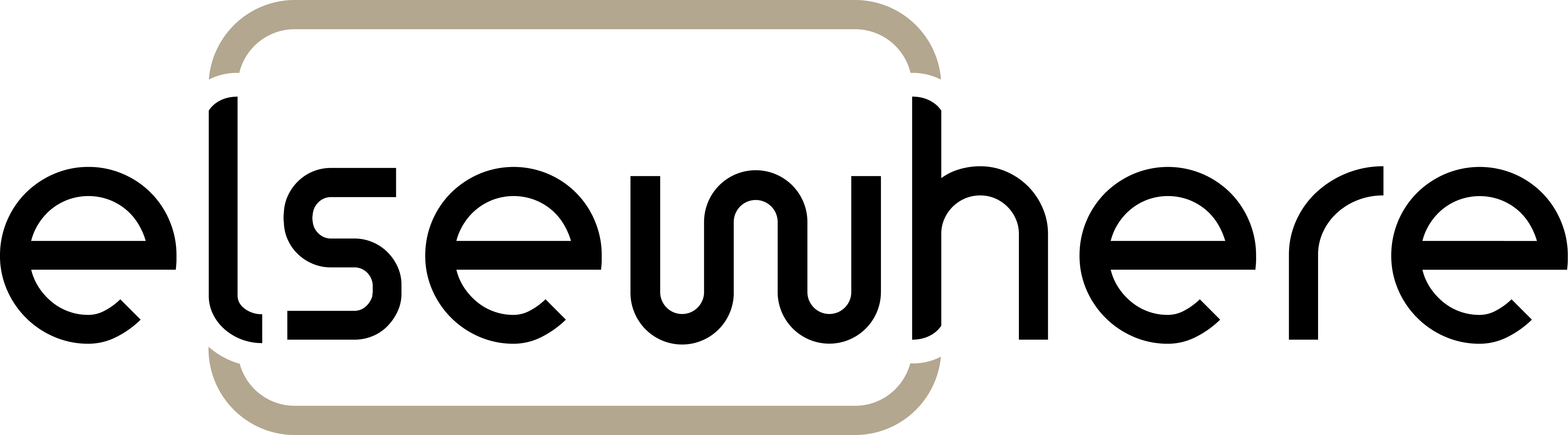 Elsewhere written in black copy with a brown line in a square on the outside of the word.