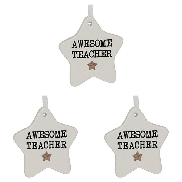 3PK LVD Ceramic Hanging 8x9cm Star Awesome Teacher w/ Hanger Ornament Decor