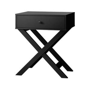 Oikiture Bedside Table Cross Design Drawer Side Table Black