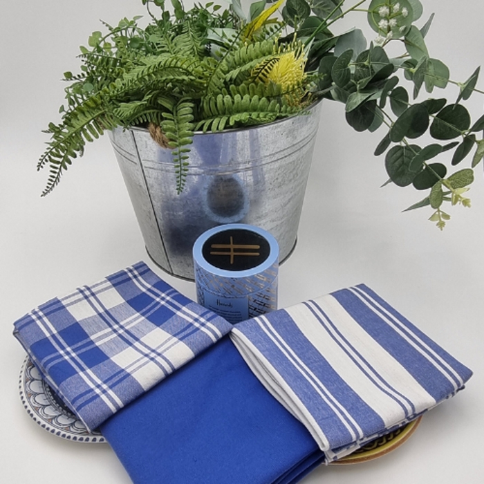 RANS Madrid Stripe & Check tea towels set-3