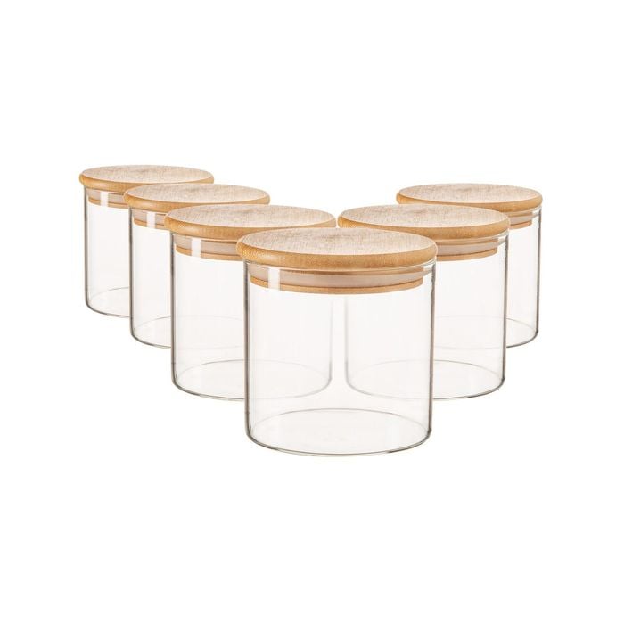 Argon Tableware Scandi Glass Storage Jars with Wooden Lids - 550ml - Pack of 6
