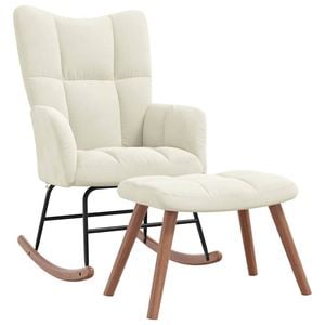 vidaXL Rocking Chair with a Stool Cream White Velvet Relax Chair Furniture