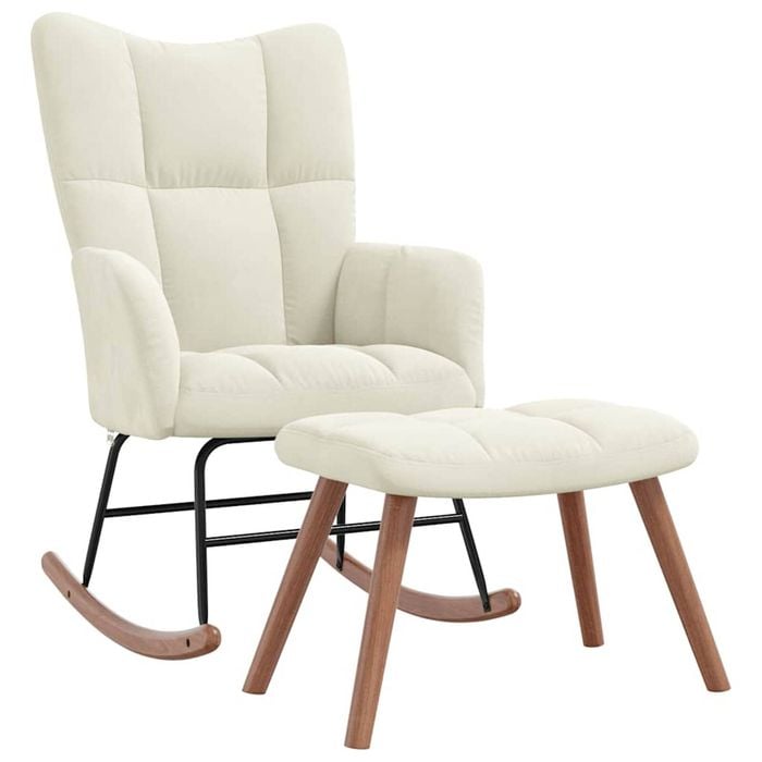 vidaXL Rocking Chair with a Stool Cream White Velvet Relax Chair Furniture