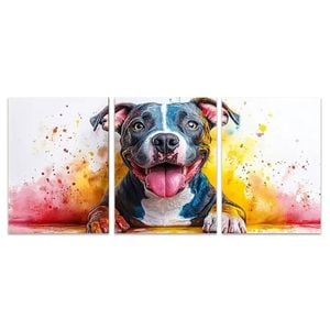 3pcs Vibrant Pit bull Watercolor Print 100% Australian Made 3 x 40x60cm (Metal Print)