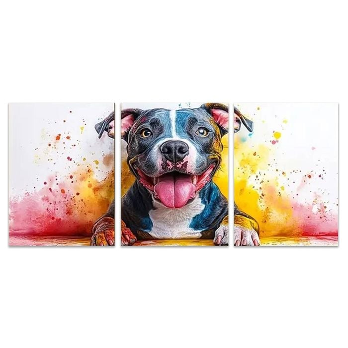 3pcs Vibrant Pit bull Watercolor Print 100% Australian Made 3 x 40x60cm (Metal Print)
