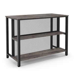 Costway Wood Kitchen Buffet Island Table 3-Tier Bar Table Grey