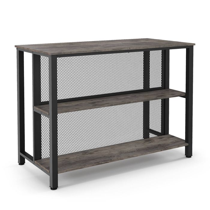 Costway Wood Kitchen Buffet Island Table 3-Tier Bar Table Grey