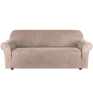 Smarcute 4 Seater Stretch Suede Soft Luxurious Fabric Sofa Cover Sand