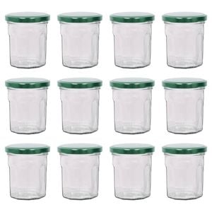 Argon Tableware Glass Jam Jars with Green Lids - 150ml - Pack of 12