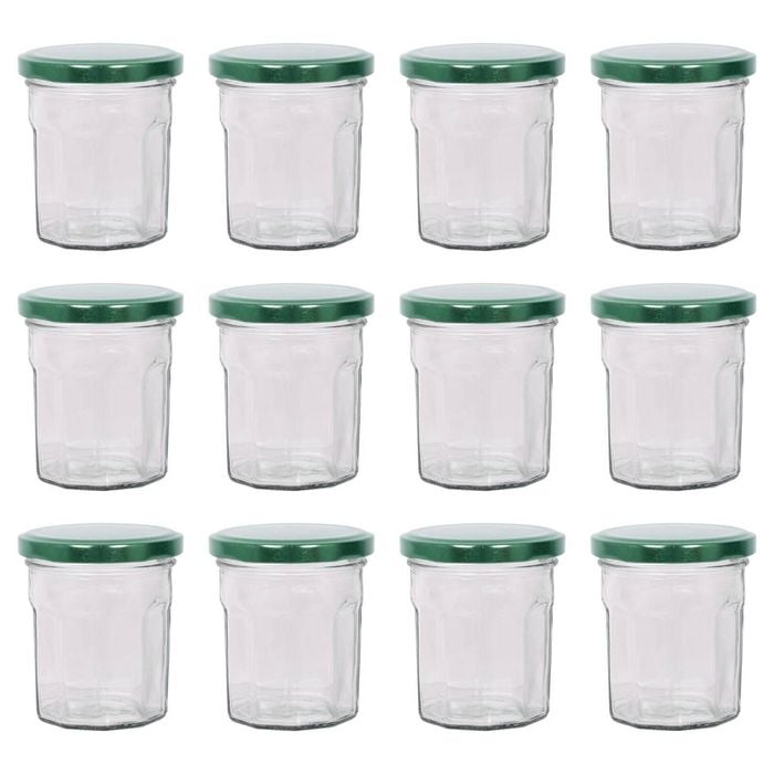 Argon Tableware Glass Jam Jars with Green Lids - 150ml - Pack of 12
