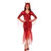 Rubie's Women's Devil Halloween Costume Long Red Shiny Mermaid Style Dress with Horned Veil - Red Colour, ADULT