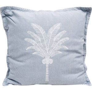 LVD Stonewashed Chambray Cotton Cushion 46x46cm White Palm Cove/Soft Blue