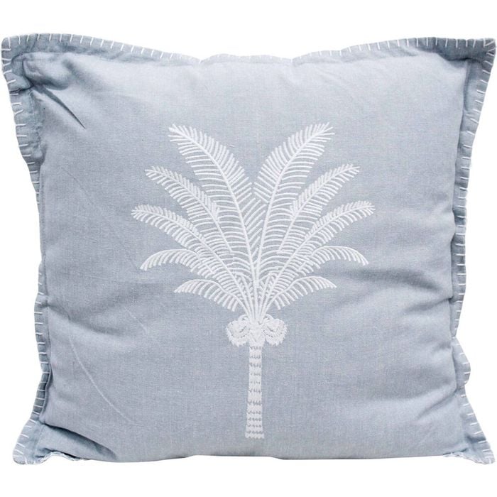LVD Stonewashed Chambray Cotton Cushion 46x46cm White Palm Cove/Soft Blue