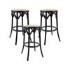 Aster 3pc Round Bar Stools Dining Stool Chair Solid Birch Wood Rattan Seat Black