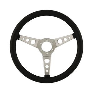 15" Aluminium 6 Bolt Steering Wheel Black Leather Full-Wrap Spokes w/Holes