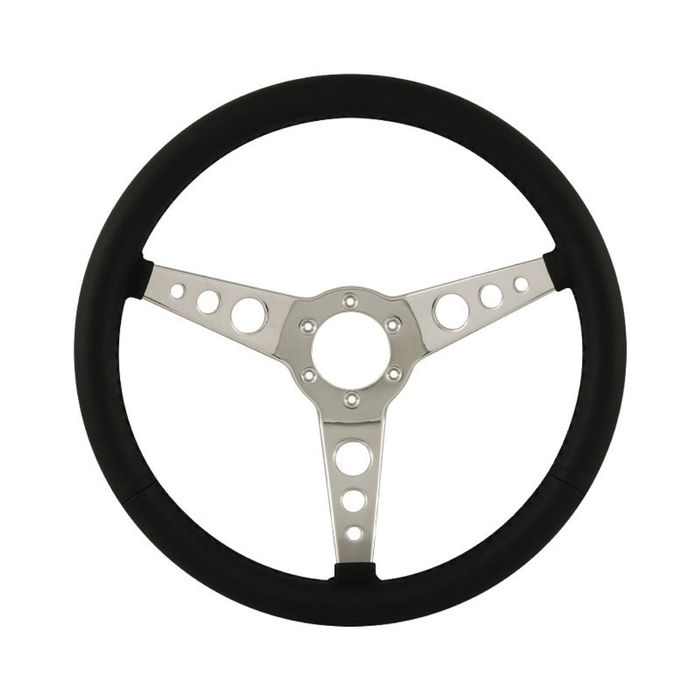 15" Aluminium 6 Bolt Steering Wheel Black Leather Full-Wrap Spokes w/Holes