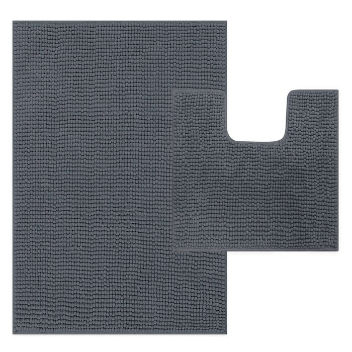 LINENOVA 2 Pcs Bathroom Mat + Toilet Root Mat Set - Charcoal