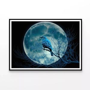 Bird, Moon, and a Blue Night  Print 100% Australian Made 90x60cm  (Poster)