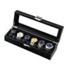 Catzon Watch Box With Glass Window Weaving Texture Watch Jewelry Organizer-6slot