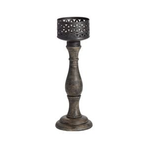 Willow & Silk Handmade 35cm Wooden/iron Chateau Pillar Candle Holder