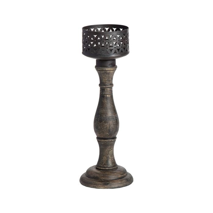 Willow & Silk Handmade 35cm Wooden/iron Chateau Pillar Candle Holder