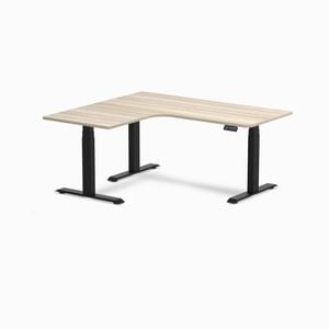 Desky L-shape Sit To Stand Classic Oak Melamine Desk 1600x1400mm - Left Return Height Adjustable Matte Black Leg