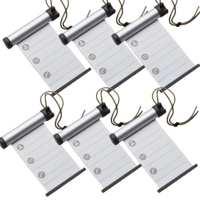 6x Funky Luggage Cylinder Tag Rollout Label for Address Details Silver/Grey