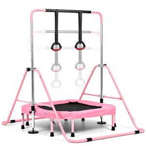 Advwin Kids Gymnastics Bar, Horizontal Bar with Detachable Trampoline & Rings, Foldable Kip Bar, Ages 3-8