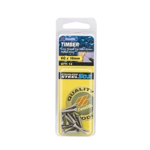 Zenith 6G x 18mm Stainless Steel Timber Screw - 14 Pack