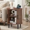 Ufurniture Narrow End Table Sofa Side Table with Charging Station and Adjustable Shelves Walnut