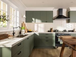 Green farmhouse style kitchen 