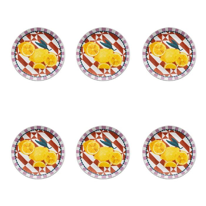 6PK Porto Valentina Porcelain Round Side Plate Lemon 20cm