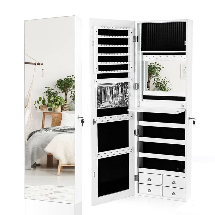 Costway Led Full-length Mirror Jewelry Cabinet White