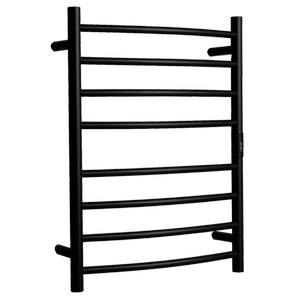Hotwire 80W 700 x 530mm Black 8 Bar Curved Round Heated Towel Rail with Timer