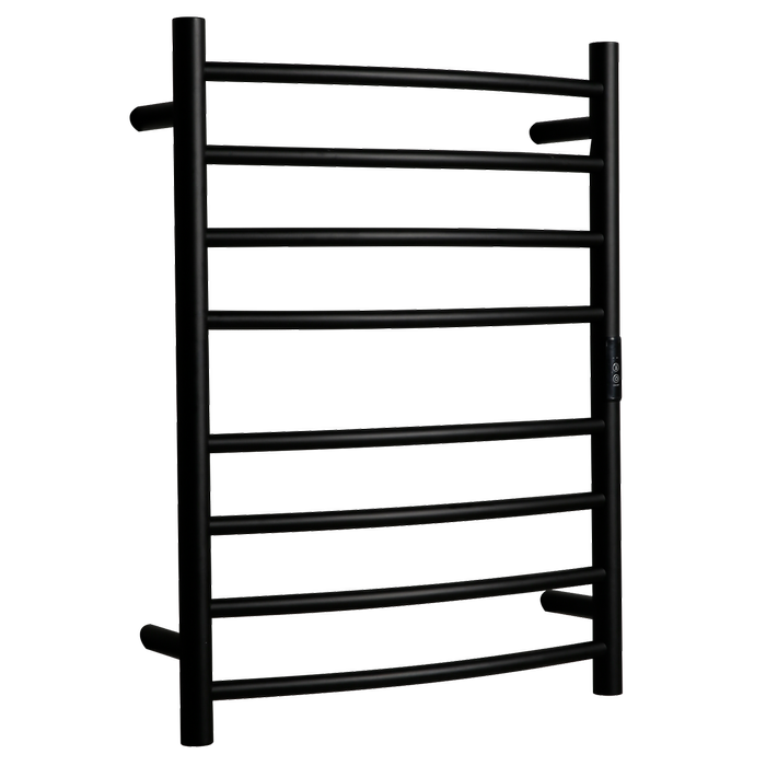 Hotwire 80W 700 x 530mm Black 8 Bar Curved Round Heated Towel Rail with Timer