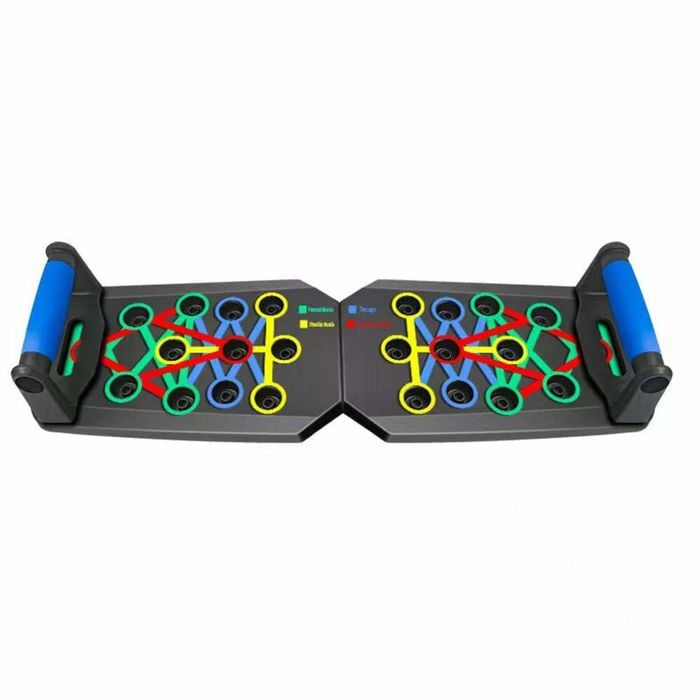 30-Hole Black Foldable Push Up Board with Resistance Bands & Non-Slip Grips for Home Gym