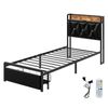 Levede PU Leather LED Metal Bed Frame with USB Charging - Single