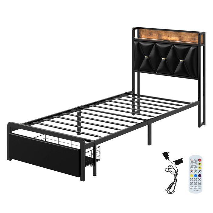 Levede PU Leather LED Metal Bed Frame with USB Charging - Single
