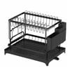 Advwin 2 Tier Dish Drying Rack Cutlery Holder with Drainer Storage Over Sink Kitchen Organizer Black