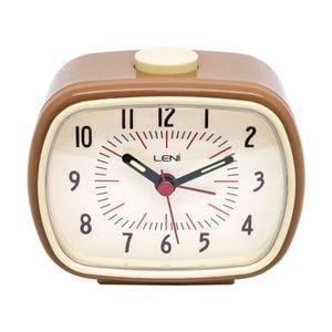 Leni Retro-Inspired Analogue Bedside Table/Desk Alarm Clock 9x11x6cm Mocha