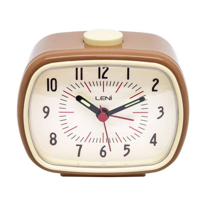 Leni Retro-Inspired Analogue Bedside Table/Desk Alarm Clock 9x11x6cm Mocha